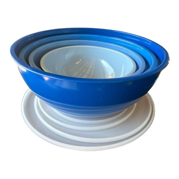 4 Martha Stewart Collection Melamine Nesting Bowl Set Mixing Bowls & Lids Blue - Picture 2 of 4